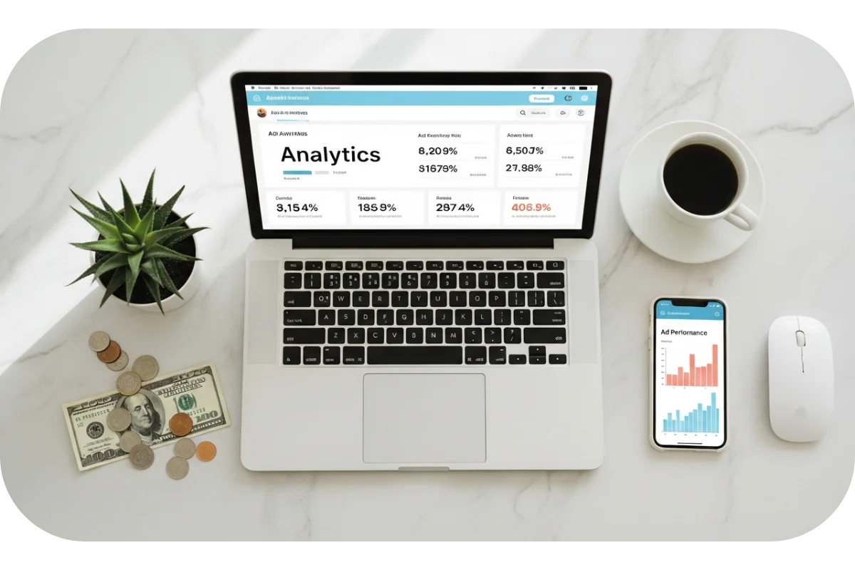 Google Ads cost analytics dashboard showing 2026 pricing metrics and CPC data on computer screen
